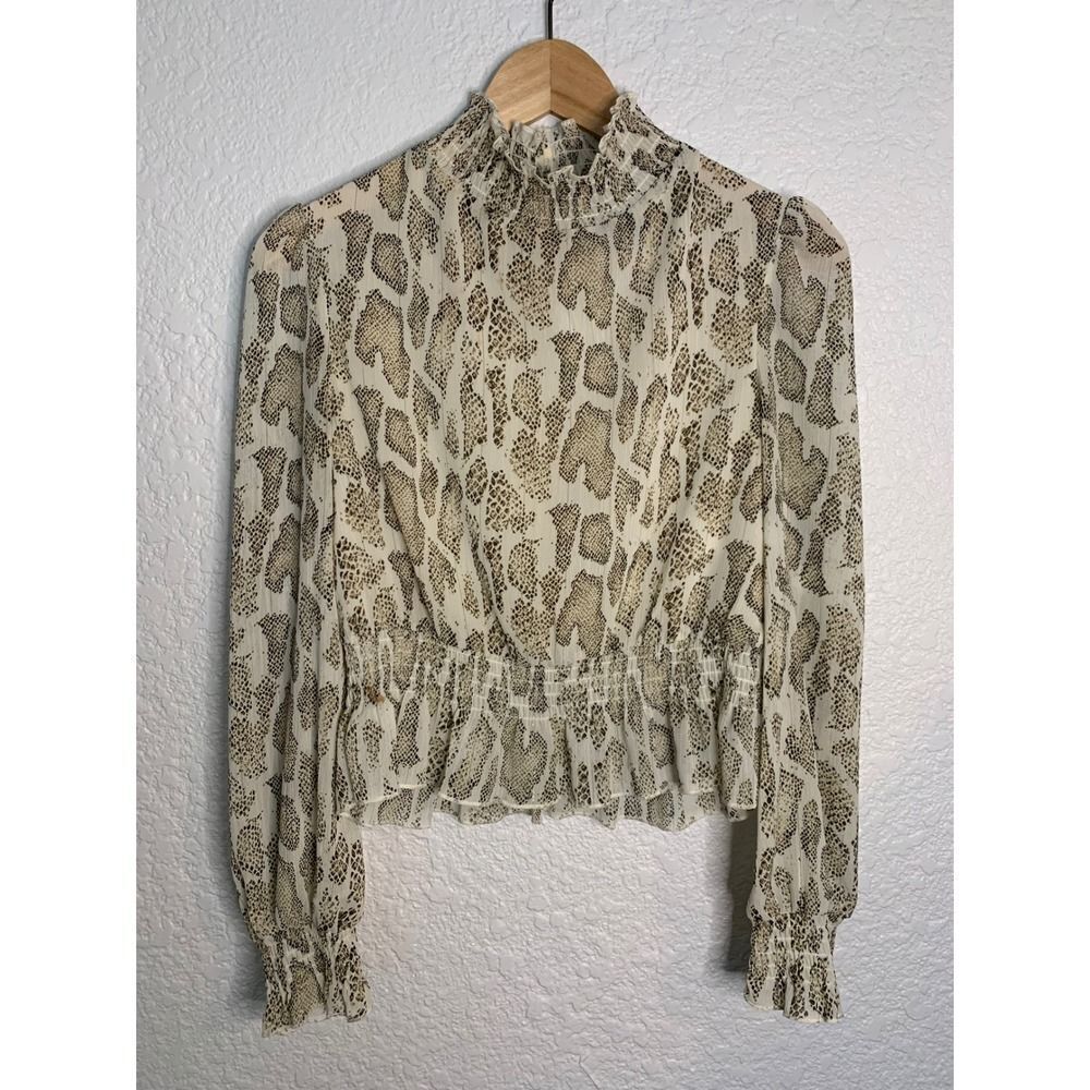 Lucy Paris Ruffled Mockneck Top Cream Python Print Size XS - Picture 2 of 10